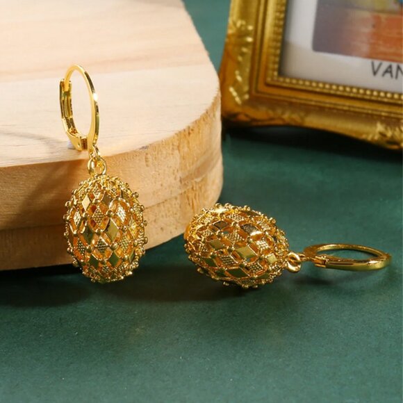 14K Gold Chunky Round Ball Womens Earrings NEW Hanging Drop 14K Silver Jewelry - Picture 2 of 7